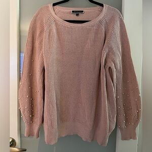 Melanie Lyne Size L Pink Pearl Embellished Sleeve Sweater